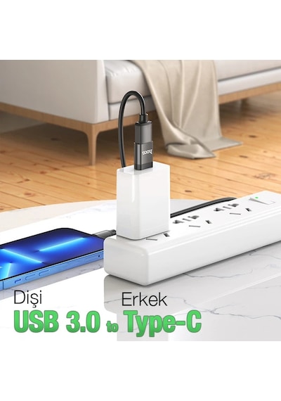 Hoco Ua17 Erkek Type-c To Dişi Usb Dönüştürücü Çevirici Adaptör- 5775 Siyah