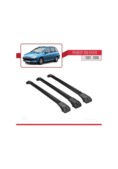 Peugeot 206 Estate 2002-2008 Arası İle Uyumlu Ace-1 Ara Atkı Tavan Barı Siyah 3 Adet Bar