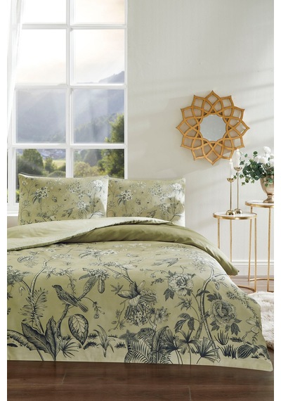 Antique Garden Çift Kişilik Soft Life Saten Nevresim Takımı Yeşil