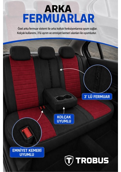 Citroen Nemo 2008-2014 Tay Tüyü Deri Detay Koltuk Kılıfı Prestige Line Kırmızı Siyah