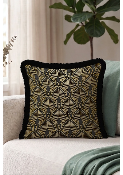 Lüks Art Deco Geometrik Desenli Saçaklı Yastık Kılıfı - Zarif Gold Siyah Püsküllü Kırlent Kılıfı Kadim Ufuk Serenat Lüks Art Deco Geometrik Desenli Saçaklı Yastık Kılıfı - Zarif Gold Siyah Püsküllü Kırlent Kılıfı Kadim Ufuk Serenat