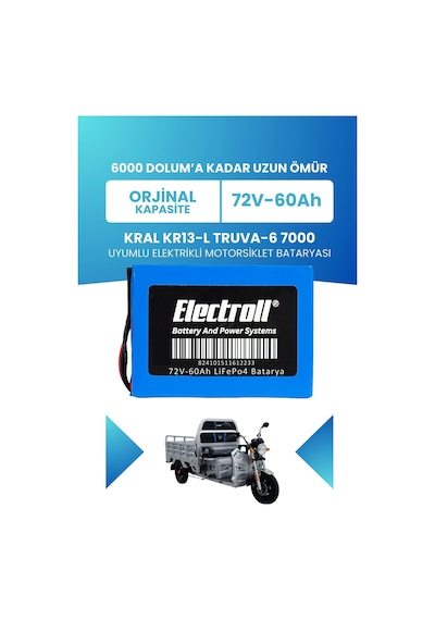 Kral Kr13-l Truva-6 7000 Uyumlu Batarya Standart Kapasite Lifepo4 72v 60ah Elektrikli Motorsiklet Bataryası