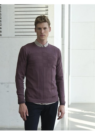 Erkek Triko Örgü Desenli Slim Fit Kazak Ncs Jeans 3638-Mürdüm