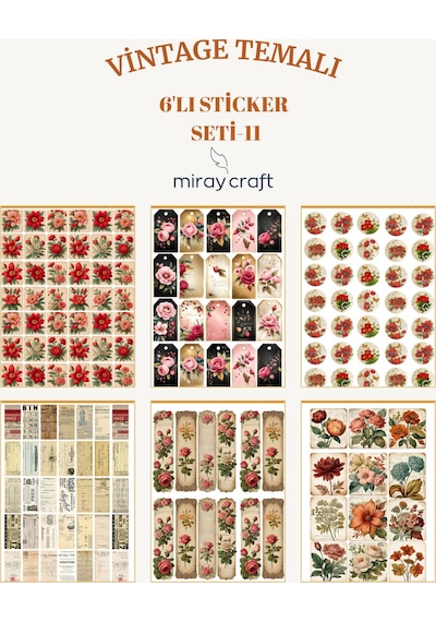 6 Sayfa Vintage Temalı Sticker Seti 12 17 Cm /scrapbook, Bullet Journal, Planlayıcı İçin Diğer