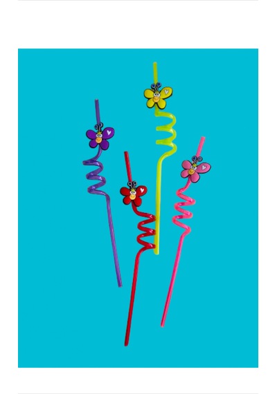 Renkli Kelebek Desenli Çocuk İçecek Pipeti 4 Lü Paket