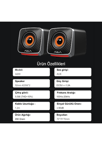 Aula A200 Rgb Işıklı Masaüstü Gaming 3.5mm Jack Bilgisayar Pc Hoparlörü