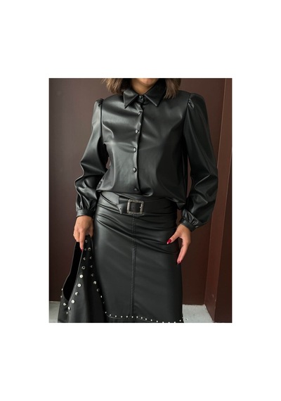 Verymoda Suni Deri Gömlek - F2044 SİYAH