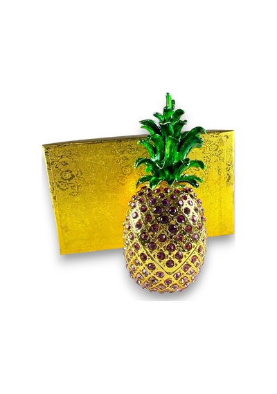 Ananas Dekoratif Biblo 13 6 CM Gold Renk Pembe Taşlı, Açılır Kapanır Model