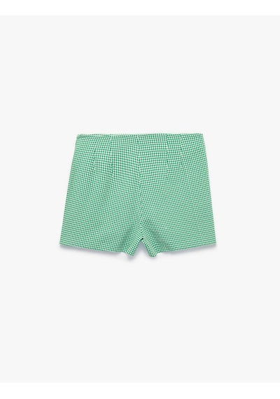 Koton Slim Fit Pötikare Mini Şort Yeşil Ekose 6sak40435pw Yeşil Ekoseli