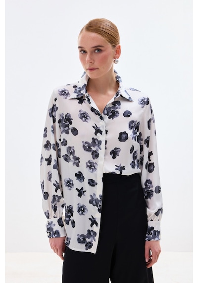 Sateen Desenli Salaş Gömlek - Siyah-136805 Siyah