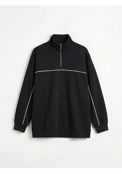 Lcw Modest Siyah Dik Yaka Oversize Kadın Sweatshirt