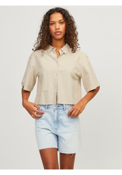 Jjxx Jxlulu Ss Cropped Lınen Blend Shırt Wvn Kadın Bej Kk Gömlek - 12231335