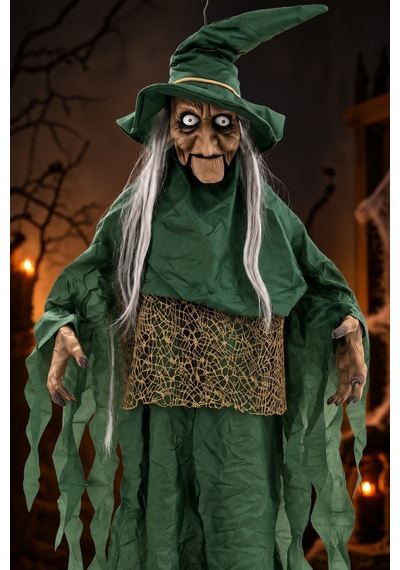 Halloween Cadılar Bayramı Sensörlü Sesli Işıklı Asılabilir Büyük Yeşil Cadı Korku Süsü 150 Cm Diğer