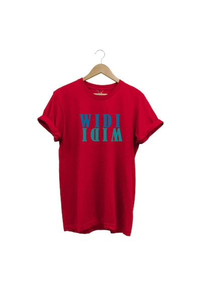 Widi Logo Aynalanmış Tasarım Baskılı %100 Pamuk Regular Fit T-shirt Kırmızı