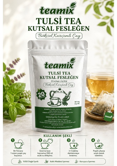 Tulsi Tea Kutsal Fesleğen Bitkisel Karışımlı Çay 20 Süzen Doypack Ambalaj