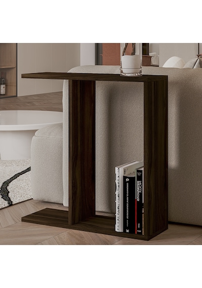 Lotus Modern Yan Sehpa Kitaplıklı Ve Dekoratif Tasarım Ceviz