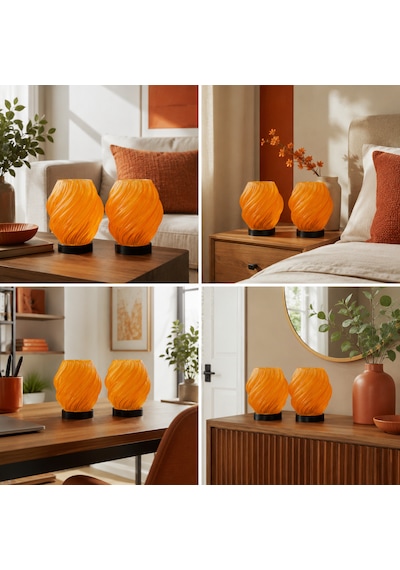 2 Adet Spiral Kablosuz Masa Lambası 11 X 13 Cm Tealight Led Işık Hediyeli Turuncu