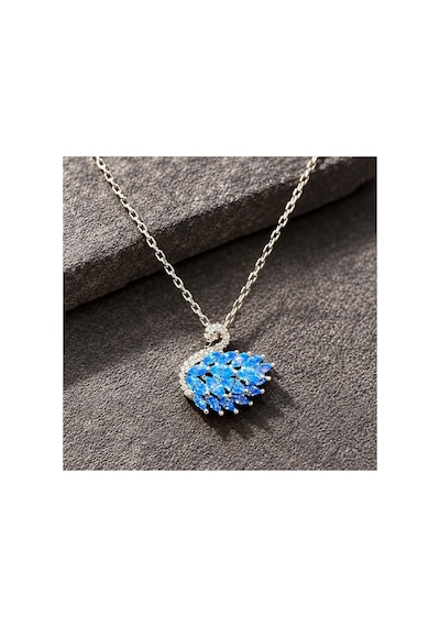 Blue Topaz Taşlı Kuğu Kolye Gümüş