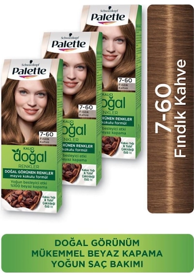 Palette Kalıcı Doğal Renkler Saç Boyası 7-60 Fındık Kahve X 3 Adet