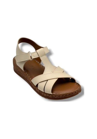 Caprito Sd011-26 Cilt Çapraz Bant Anatomik Dolgu Taban Kadın Sandalet Krem