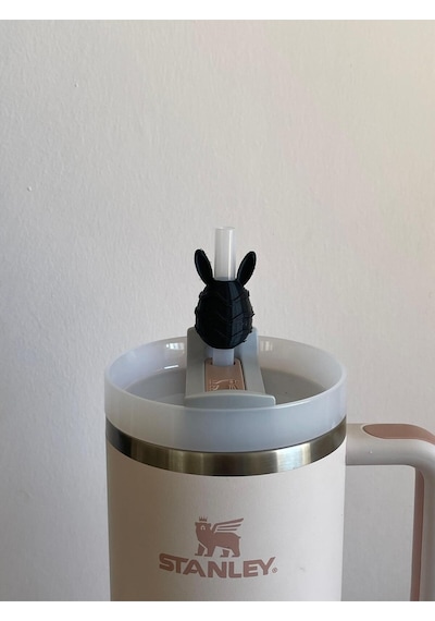 Tavşan Kulaklı Sürpriz Yumurta Model Pipet Süsü Termos Uyumlu Quencher Siyah