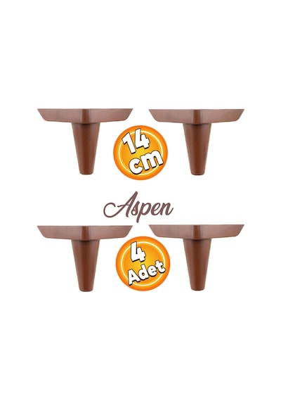 4 Adet Aspen Lüks Mobilya Kanepe Sehpa Puf Koltuk Ayağı 14 Cm Kahverengi Ahşap Desenli Baza Ayak Beyaz - Çok Renkli