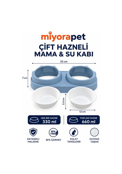 Mad-002 İkili Mama Su Kabı-mavi