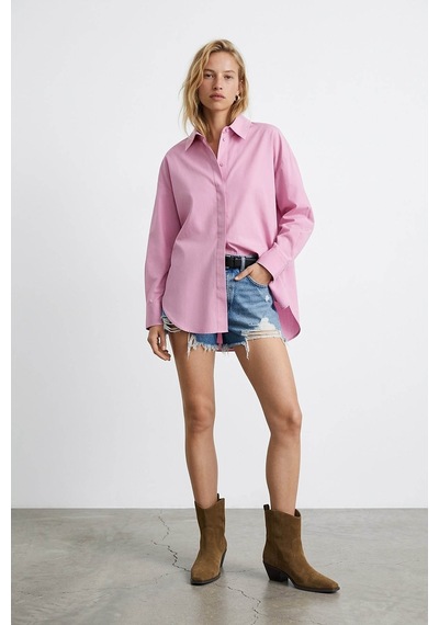 Quzu Oversize Pembe Kadın Gömlek 11478