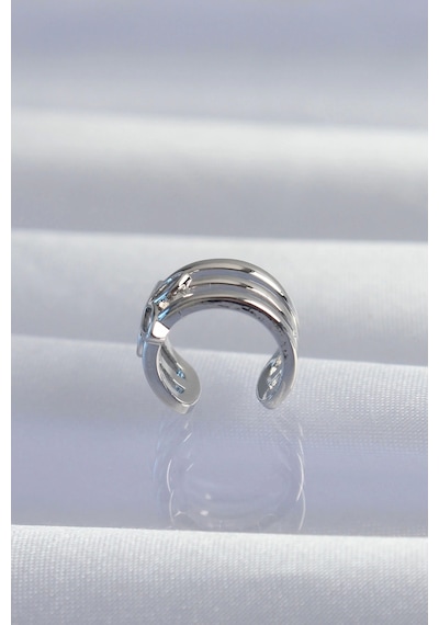 Pirinç Gümüş Renk Yonca Earcuff Küpe Çok Renkli