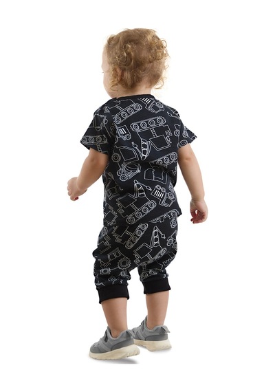 Denokids Araba Erkek Bebek Siyah T-shirt Kapri Şort Takım Siyah
