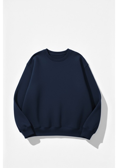 Uyguntarz Unisex Yumuşak Dokulu Düz 3 İplik Oversize Sıfır Yaka Sweatshirt Sade Ve Modern Görünüm İndigo