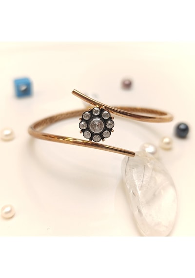 0.44ct Elmas Taşlı Gül Modeli Bileklik Kelepçe 8 Ayar Altın Hd Videolu
