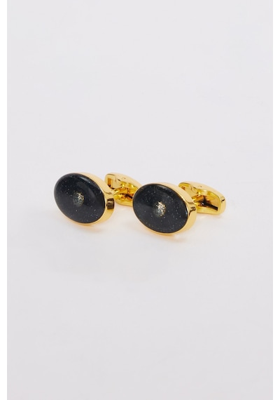 Erkek Gold Renk Oval Simli Görünümlü Kol Düğmesi-46659