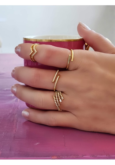Eva Takı Store Paralel Çubuk Ayarlanabilir Gold Renk Çelik Yüzük Gold