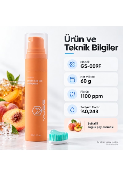 Yues Şeftalili Soğuk Çay Aromalı Florürlü Pompalı Diş Macunu 60 G Beyazlatma