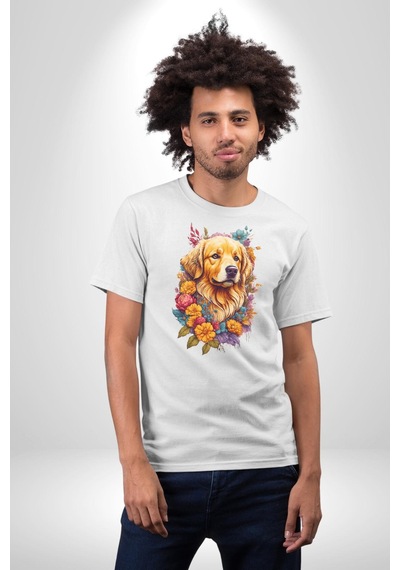 Golden Çiçekli Baby Face Unisex Unisex Beyaz Organik Baskılı T-shirt Penye Yüksek Kalite Beyaz