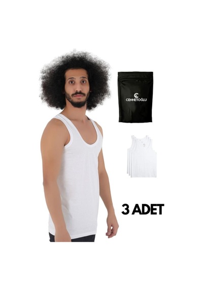 Cennetoğlu 3'lü Paket Erkek Atlet Pamuklu Beyaz Beyaz