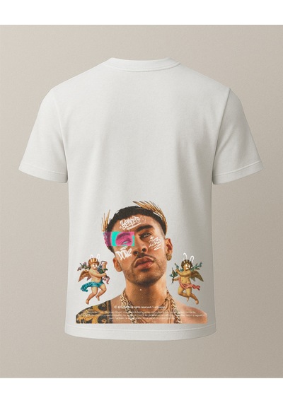 Bad Bunny Bad Baskılı Bad Bunny T-shirtü Beyaz