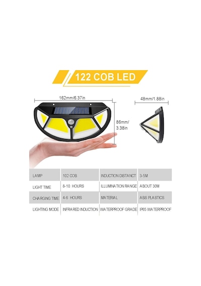 Technojet 2 Adet 122 Ledli Oval Cob Led Solar Güneş Enerjili  Bahç