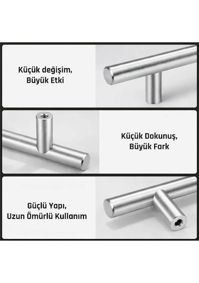 192 Mm Metal Mobilya Kulpu Mutfak Dolap Çekmece Kulpu, Modern Dekoratif Kulp Seti 10 Adet Inox