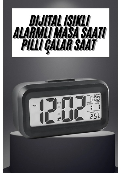 Gece Dijital Masa Saati Dijital Alarmlı Led Ekran Pilli Çalar Saat Antrasit Melanj 22103343