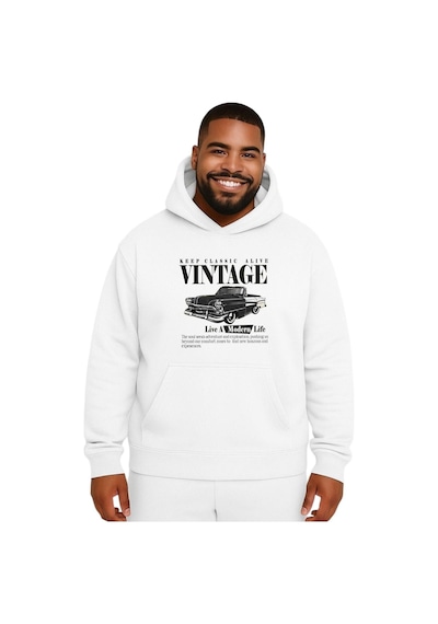 Benroma Vintage Baskılı Büyük Beden Unisex Sweatshırt Beyaz