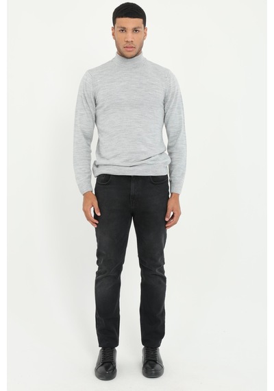 Dufy Erkek Slim Fit Yarım Balıkçı Yaka Gri Melanj Triko-18500