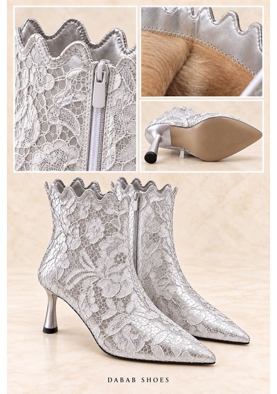 Dabab Shoes Mona Kadın Gümüş Dantel İşlemeli Sivri Burun Sıcak Astarlı Fermuarlı 7 Cm İnce Topuklu Bot Bootie Dabab Shoes Mona Kadın Gümüş Dantel İşlemeli Sivri Burun Sıcak Astarlı Fermuarlı 7 Cm İnce Topuklu Bot Bootie