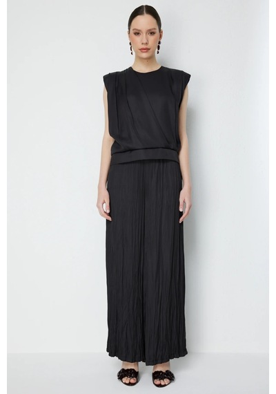 On Kadın Drape Detaylı Kolsuz Bluz 74378 Siyah