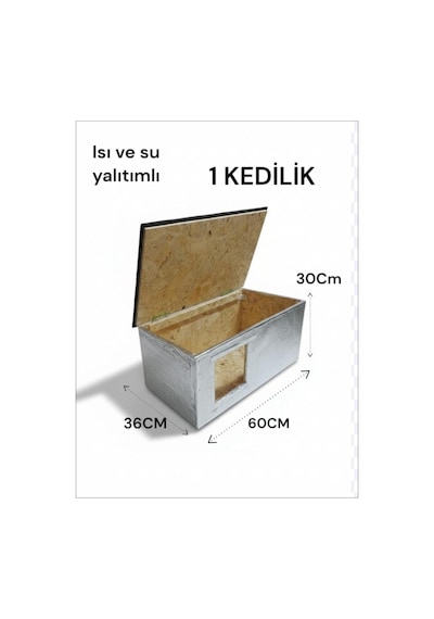 Kedi Evi Yuvası Isı Yalıtımlı Su Geçirmez Şıngıl Kaplamalı 60x36x30 Cm