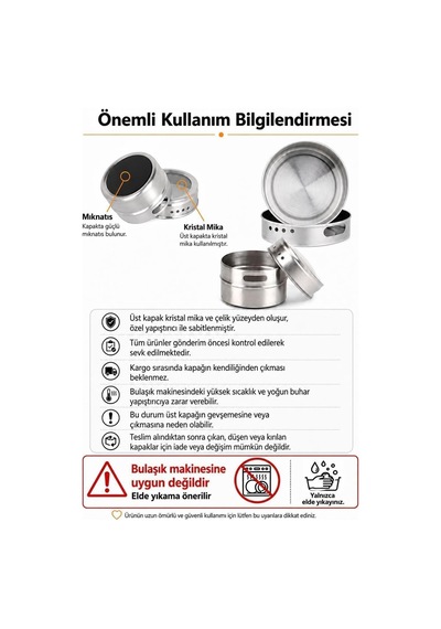 Lexroo 12li Mıknatıslı Kaliteli Çelik Baharatlık Takımı Cin114-12