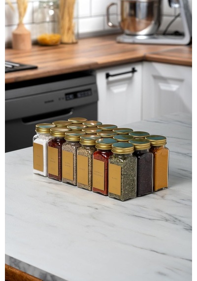 18'li Baharatlık Seti, 120 Ml, Gold Kapak Ve Etiketli Standsız Takım Diğer