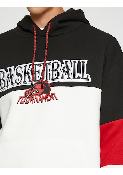 Koton Basketbol Baskılı Sweatshirt Şardonlu Kapşonlu Beyaz 3wam70283mk