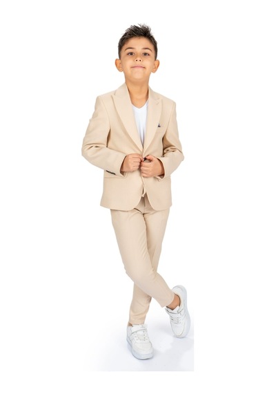 Mnk Baby & Kids Spor Çocuk Ceket, Tişört , Jogger Pantolonlu Takım Mnk5682 Bej
